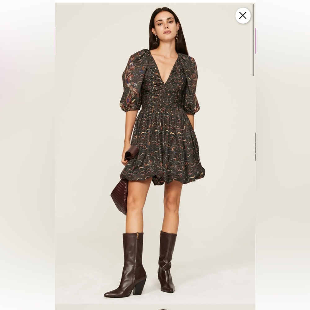 ULLA JOHNSON Gwen printed ruched taffeta mini dress